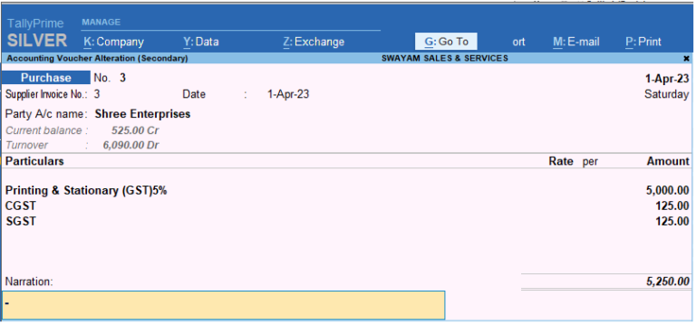 Record Expenses with GST in Purchase Voucher in TallyPrime 4 ...
