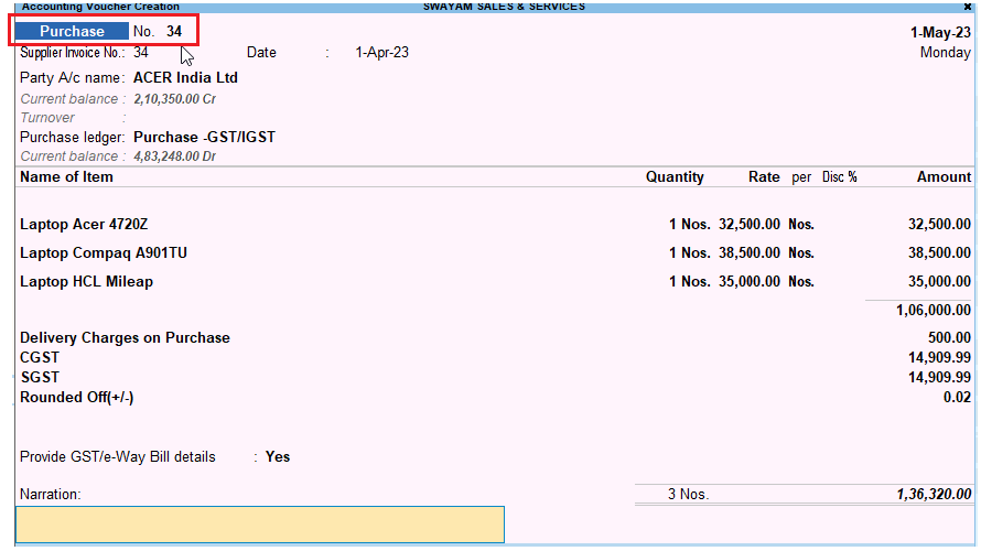 13-11-Purchase Order Processing in TallyPrime-3