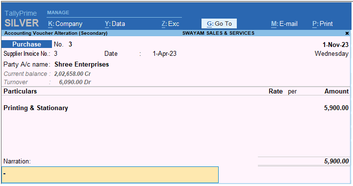 Record Purchase of Services as Expenses in TallyPrime-3