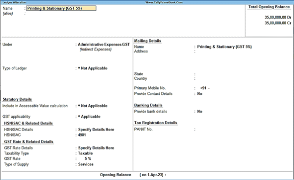 Chart Accounting Setup Using Tallyprime Tallyprime Book Tutorial